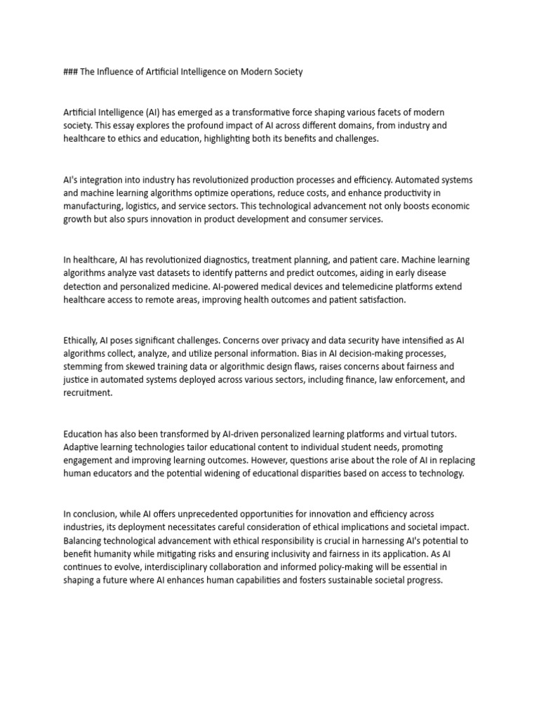 AI's Impact on Society: Benefits and Challenges | PDF | Artificial ...