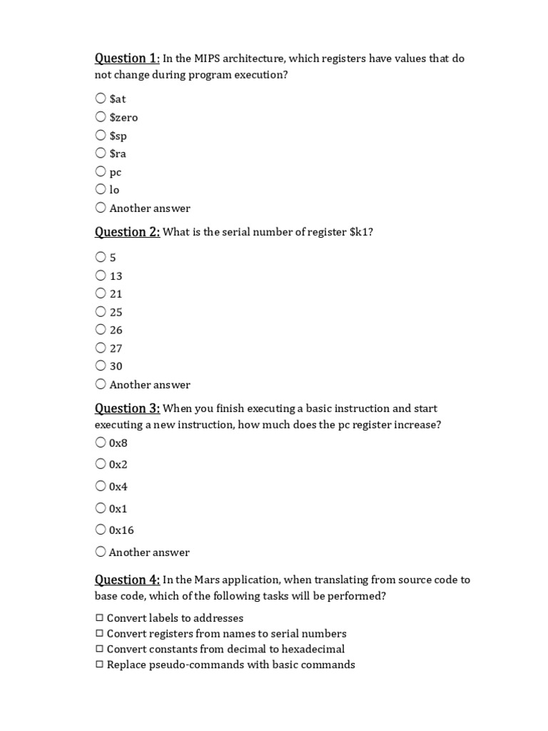 MIPS Architecture Questions and Code | PDF | Computer Hardware ...
