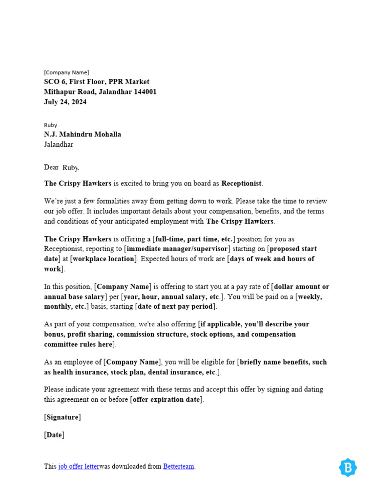 Job Letter PDF