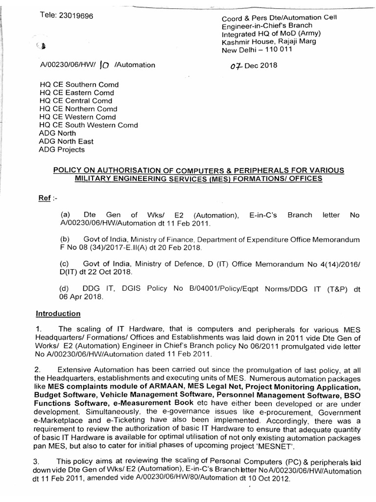 New SOP Policy On Auth of Computer & IT Eqpt | PDF