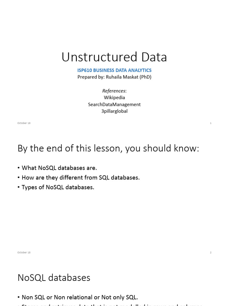 Lesson 2 Unstructured Data | PDF | No Sql | Databases