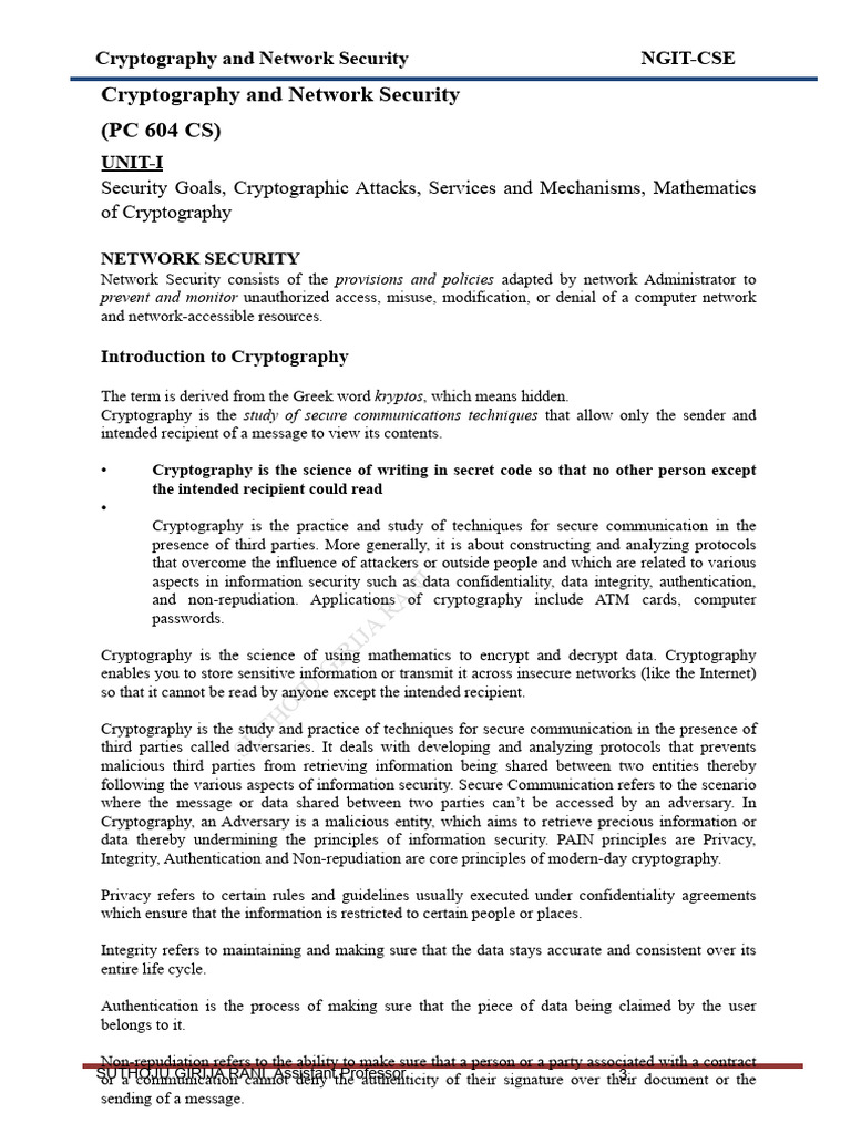 Cryptography and Network Security Notes | PDF | Key (Cryptography ...