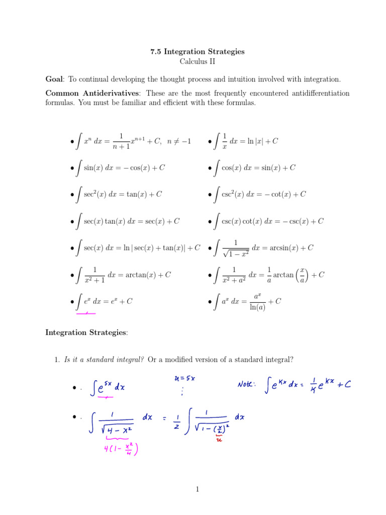 7.5 Integration Strategies - Completed Notes | PDF | Trigonometric ...