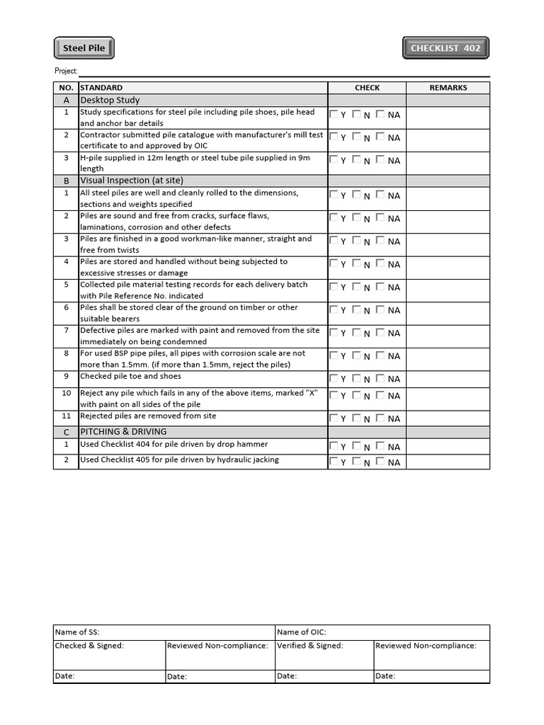 Checklist402 - Steel Pile | PDF | Deep Foundation | Pipe (Fluid Conveyance)
