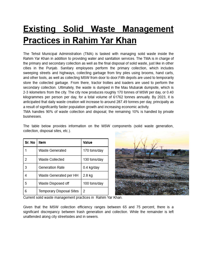 Existing Solid Waste Management Practices in Rahim Yar Khan | PDF ...