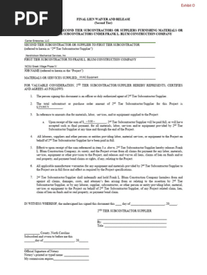 HMS_Carrier - Greek Village IV - Suppliers Final Lien Waiver and Release (Second Tier)