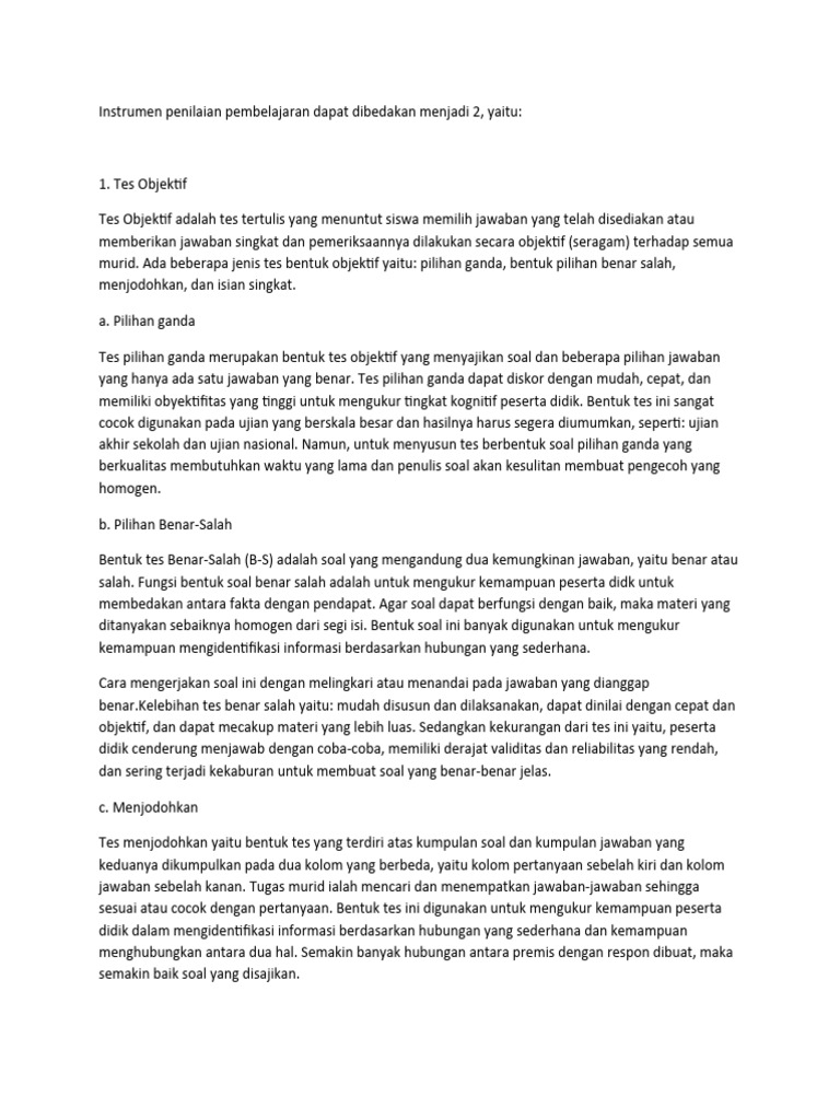 Jenis-jenis instrumen penilaian | PDF