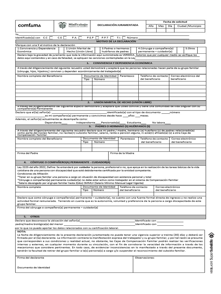 Comfama Declaracion-Juramentada | PDF | Salario | Asociación doméstica