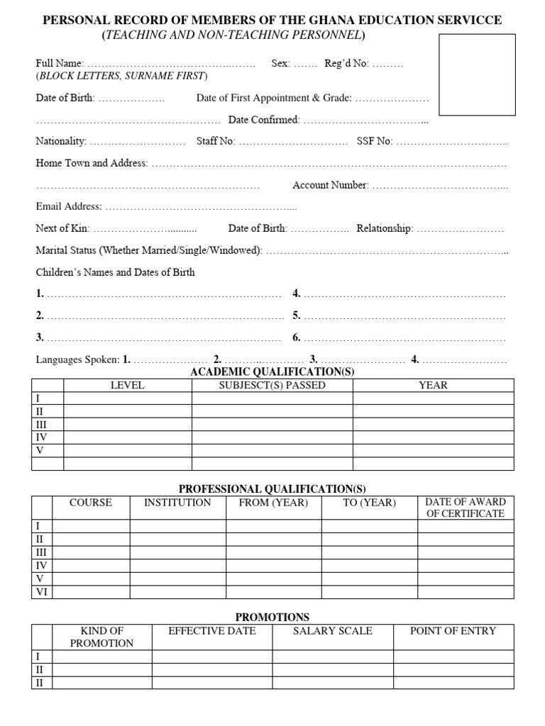 GES Personal Record Form Template | PDF