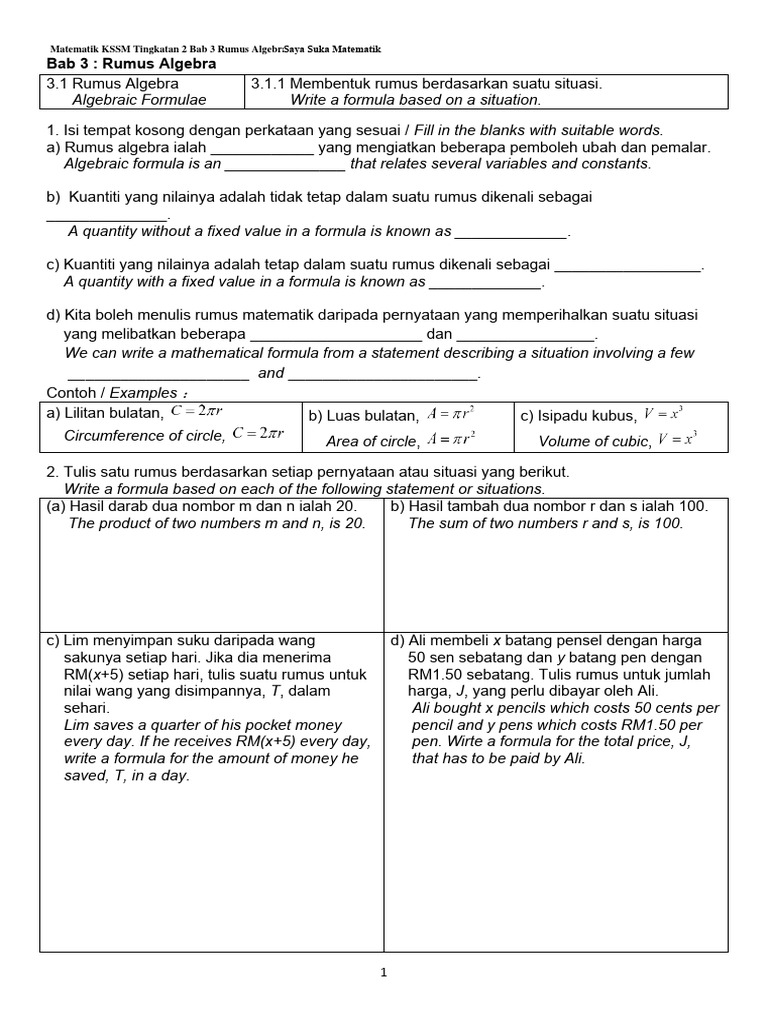 Bab 3 Rumus Algebra Pdf