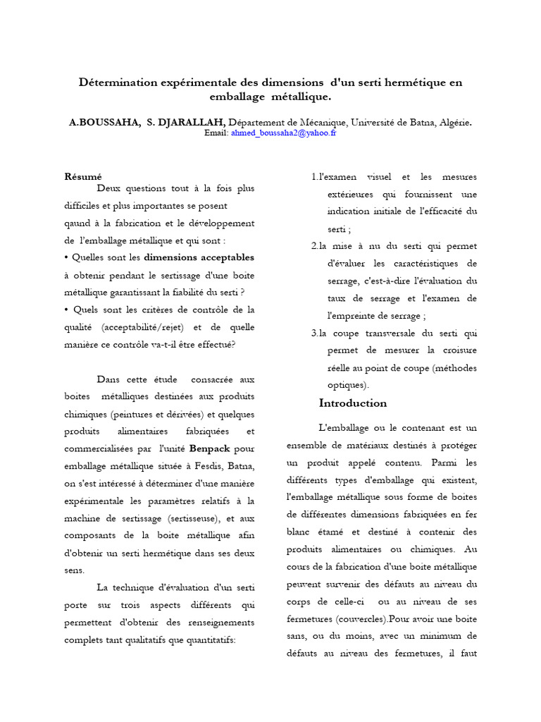 Dimensions du serti hermétique métallique | PDF | Métaux