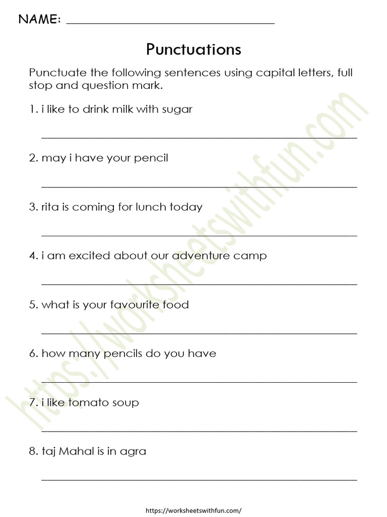 Punctuations Worksheet 3 PDF