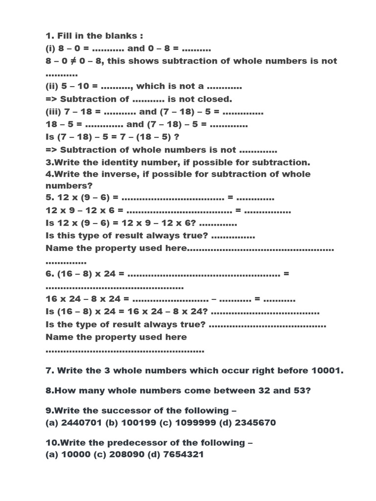 Wholenumbers Revision | PDF | Mathematical Objects | Numbers