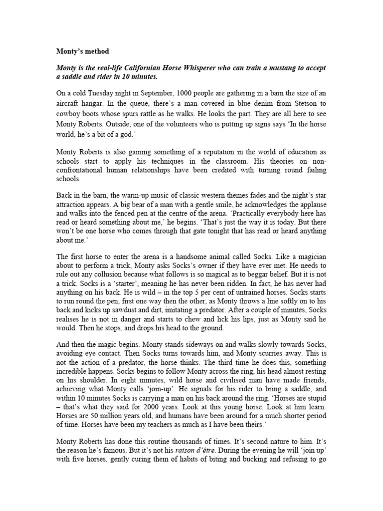 Monty's Method - Writing Practice | PDF | Horses