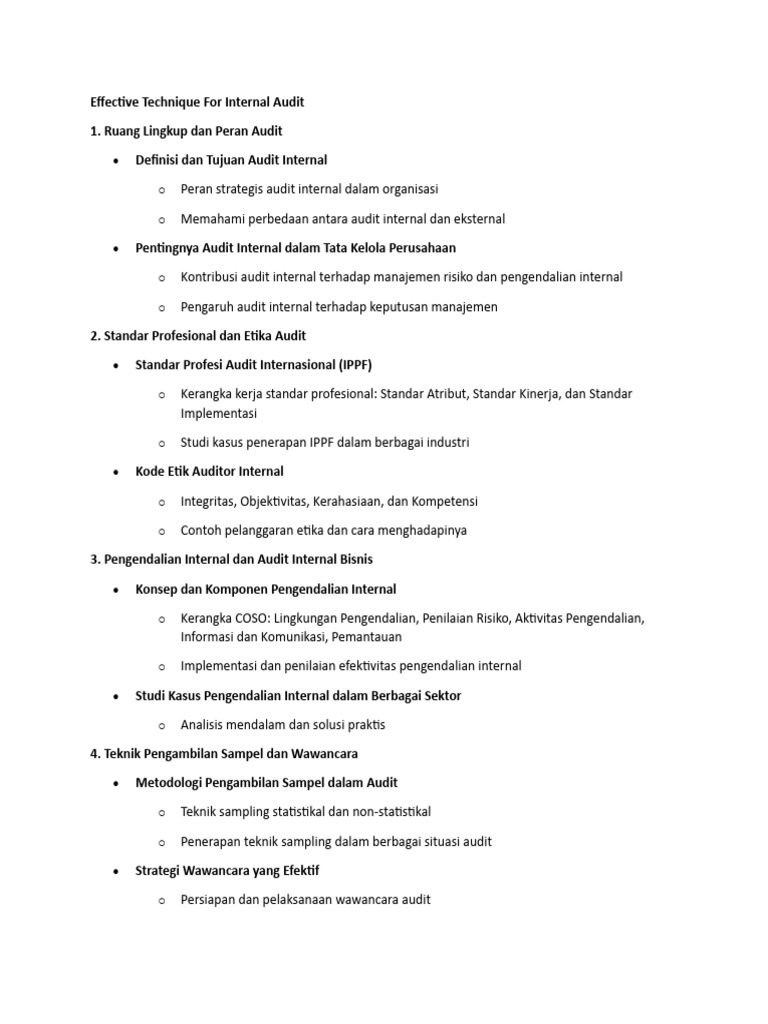 Effective Technique For Internal Audit Pdf
