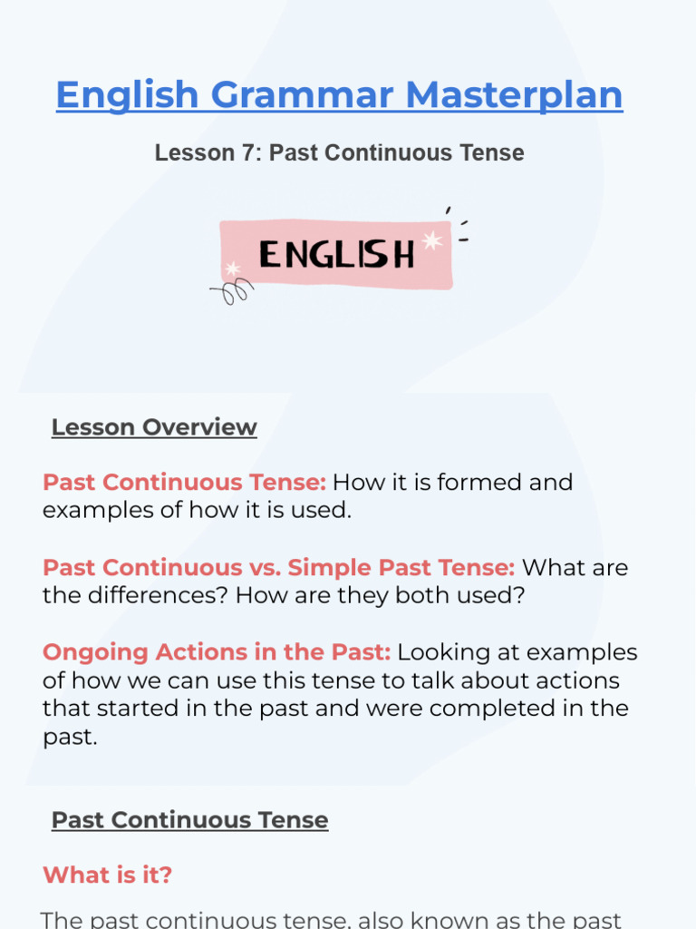 Lesson+7 +Past+Continuous+Tense | PDF | Grammatical Tense | Verb