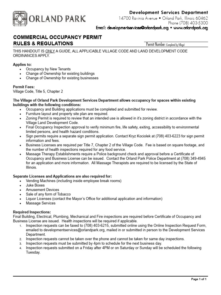 Orland Park Commercial Occupancy Guide | PDF