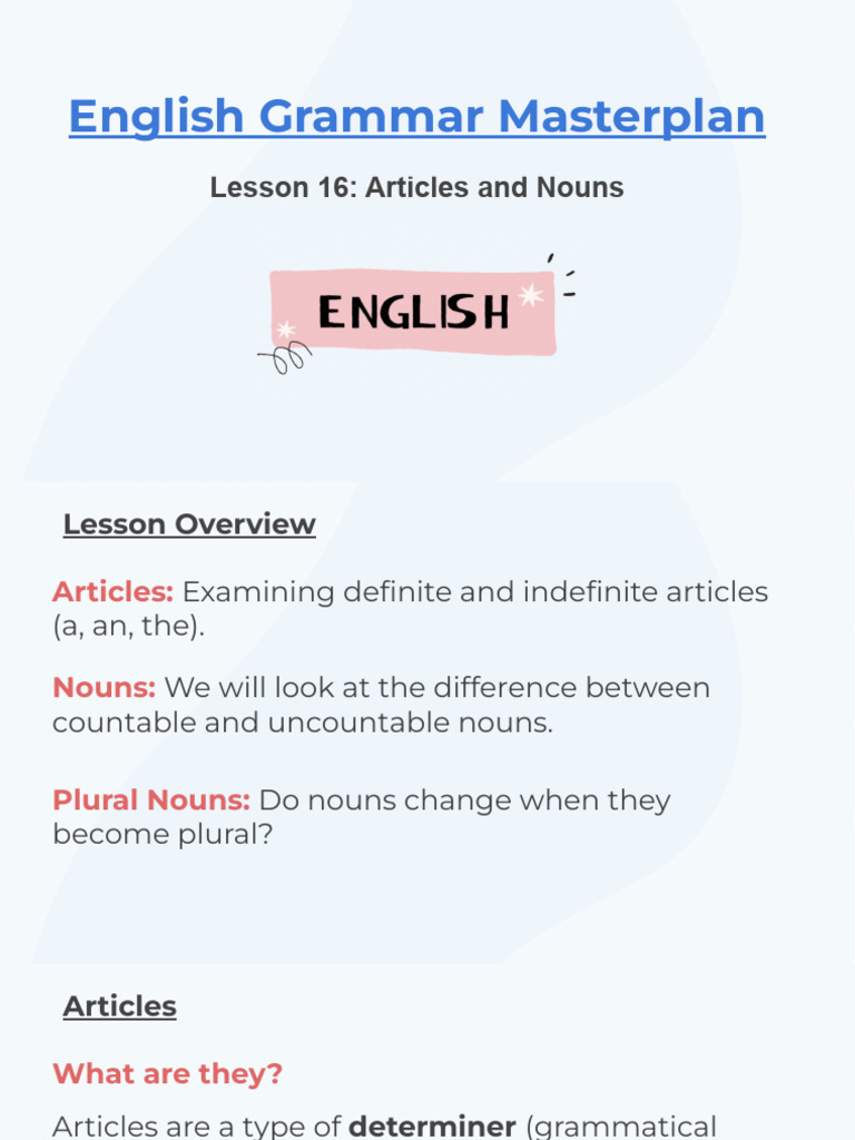Lesson+16 +Articles+and+Nouns | PDF | Noun | Plural