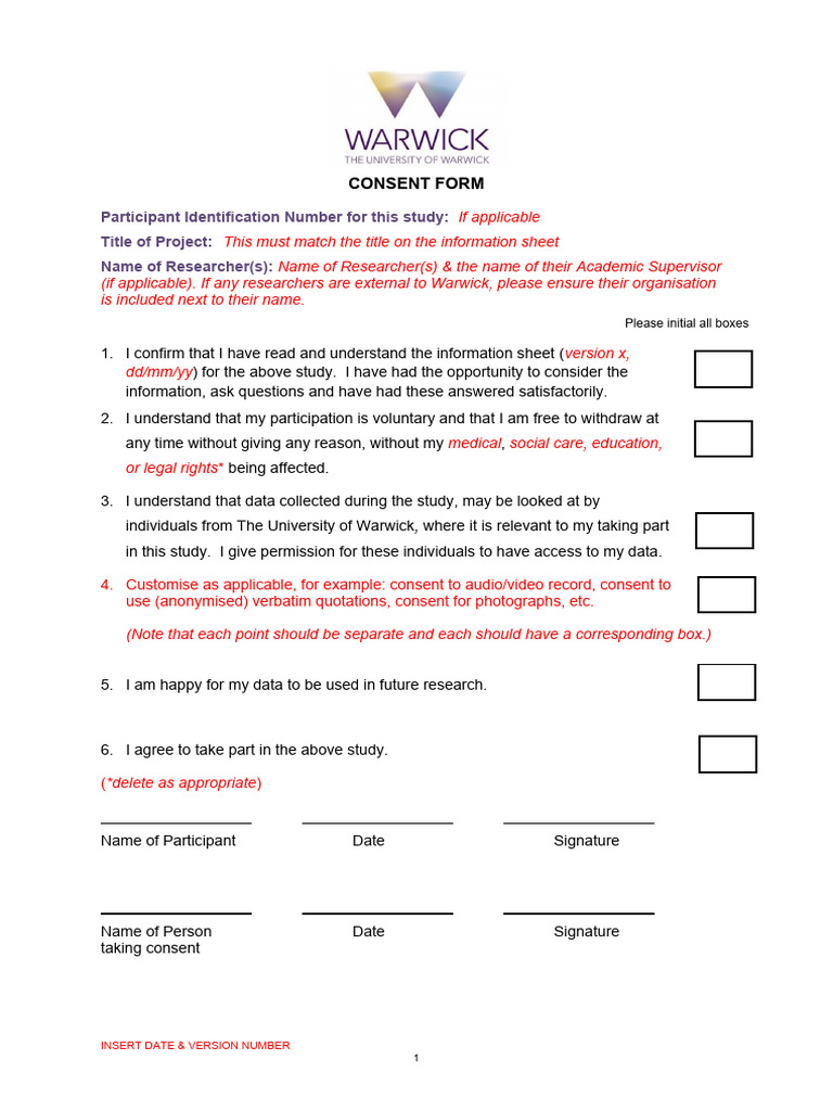 Research Participation Consent Form | PDF | Social Science