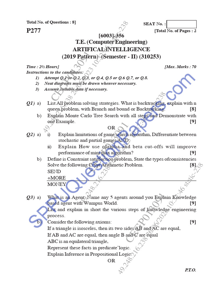 AI Exam Questions for Computer Engineering | PDF | Applied Mathematics ...