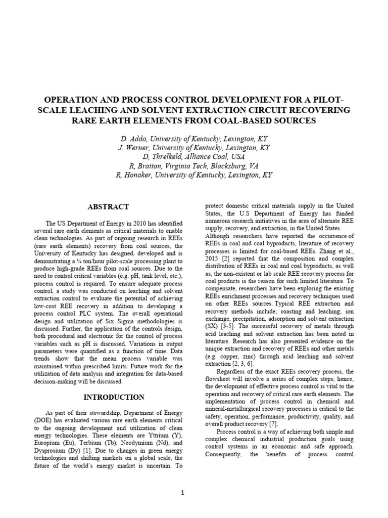 Pilot Plant for Rare Earth Element Recovery | PDF | Programmable Logic ...