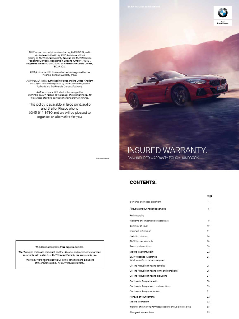 BMW Insured Warranty Policy Handbook | PDF | Insurance | Piston
