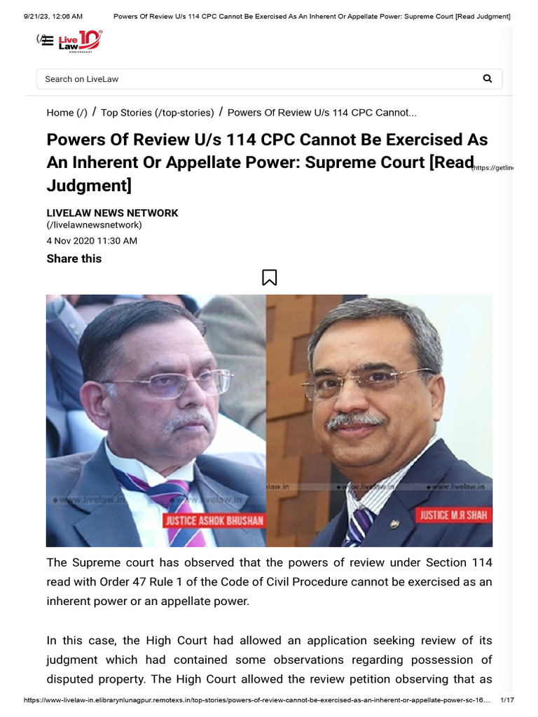 Supreme Court on Review Powers U/s 114 CPC | PDF | Appeal | Judgment (Law)