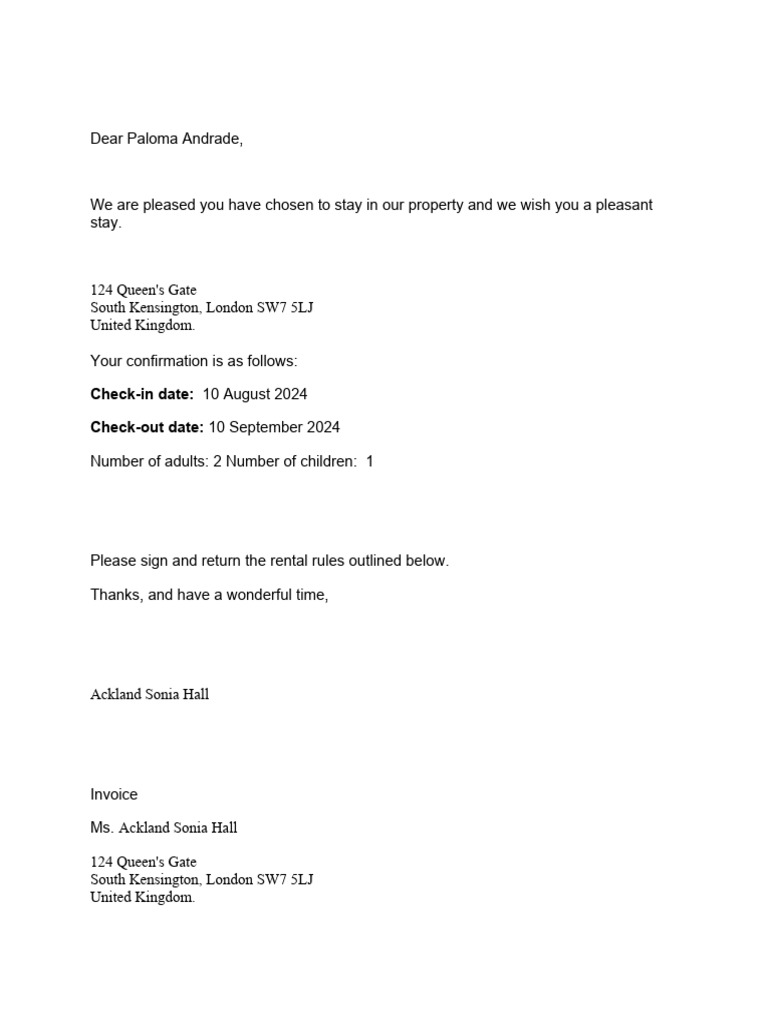 South Kensington Rental Confirmation | PDF | Renting