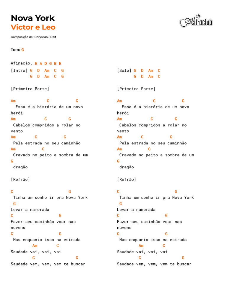 b16 - Cifra Club - Victor e Leo - Nova York | PDF