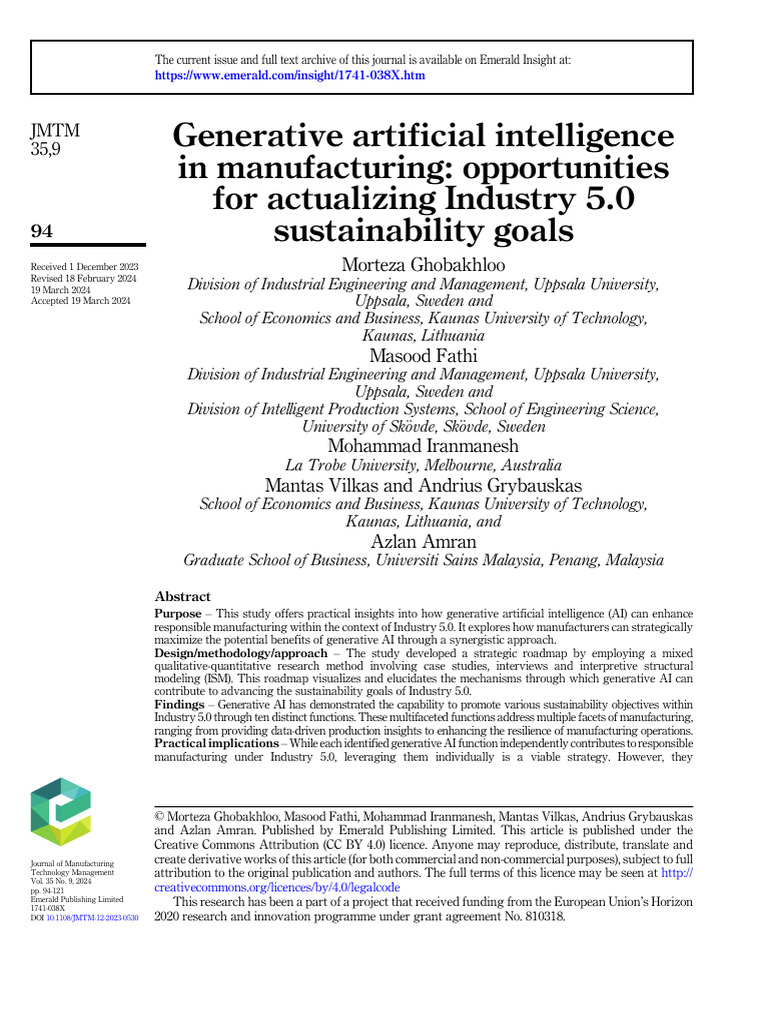 Generative AI for Sustainable Manufacturing | PDF | Artificial ...