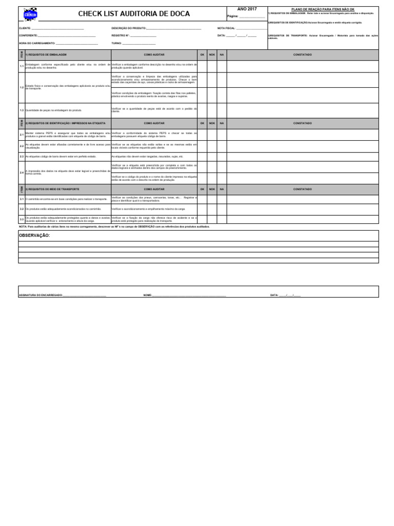 Check List Auditoria De Processo