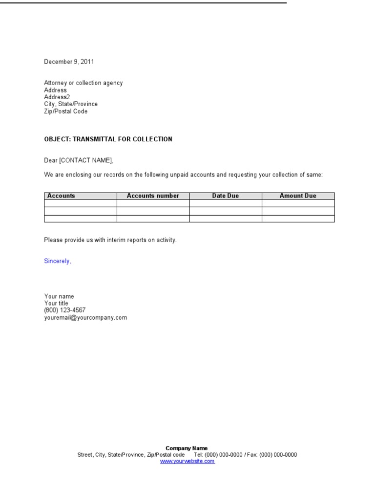 Collection Request Transmittal Letter | PDF
