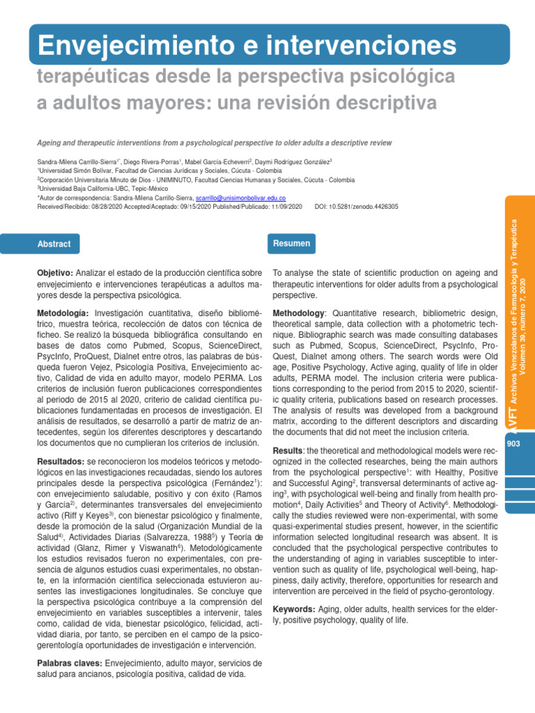 Intervenciones psicológicas en adultos mayores | PDF | Vejez | Adultos
