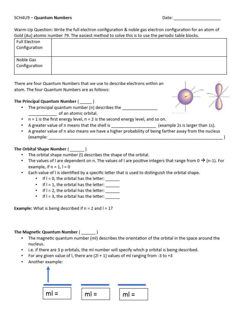 2.0 Quantum Numbers Notesheet | PDF | Atomic Orbital | Electron ...