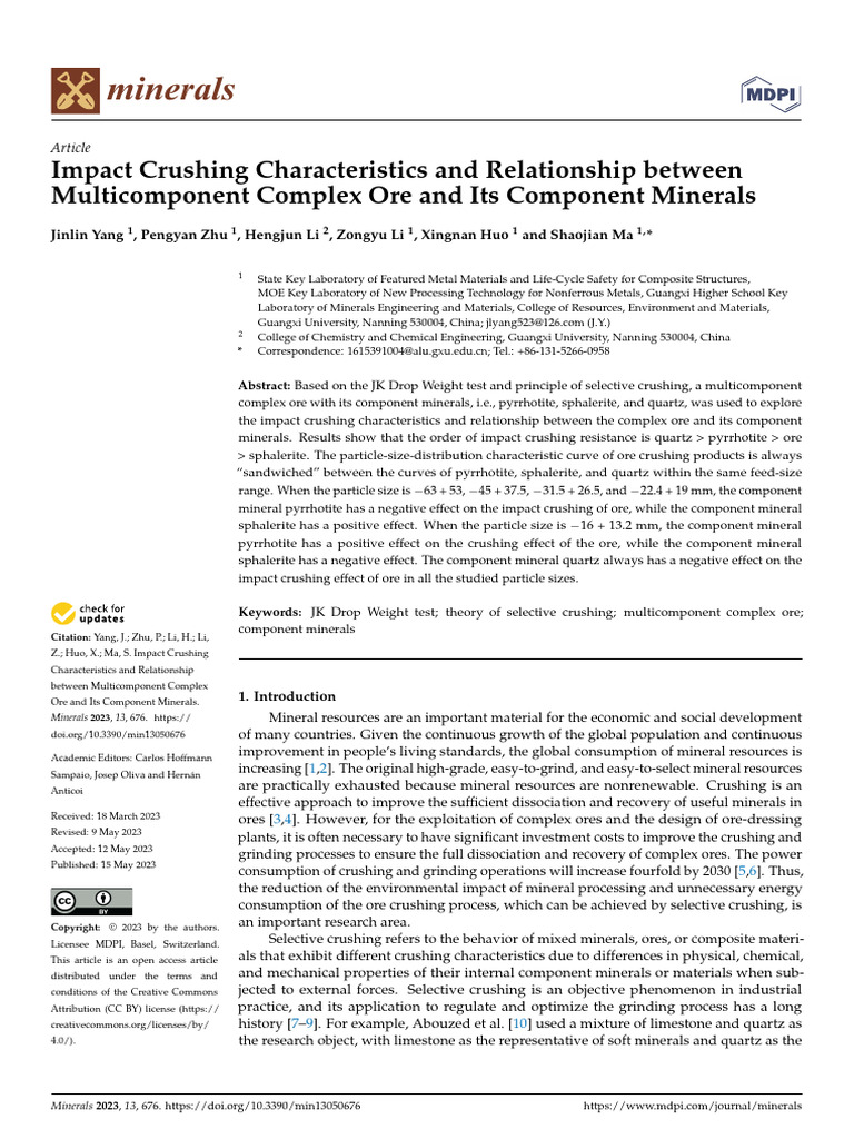 Minerals impact crushing characteristics and relationship between