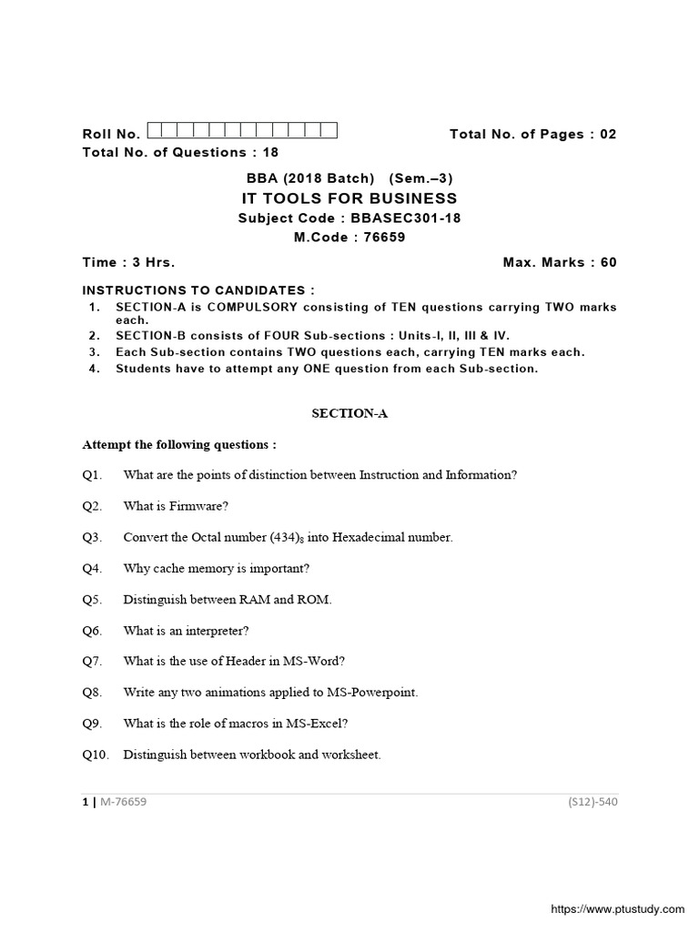 Bba 3 Sem It Tools For Business 76659 Dec 2020 Download Free Pdf