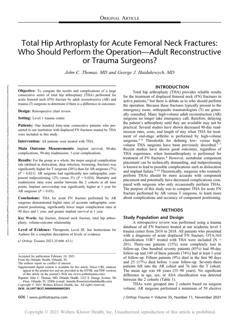 Total Hip Arthroplasty For Acute Femoral Neck.9 | PDF | Surgery ...