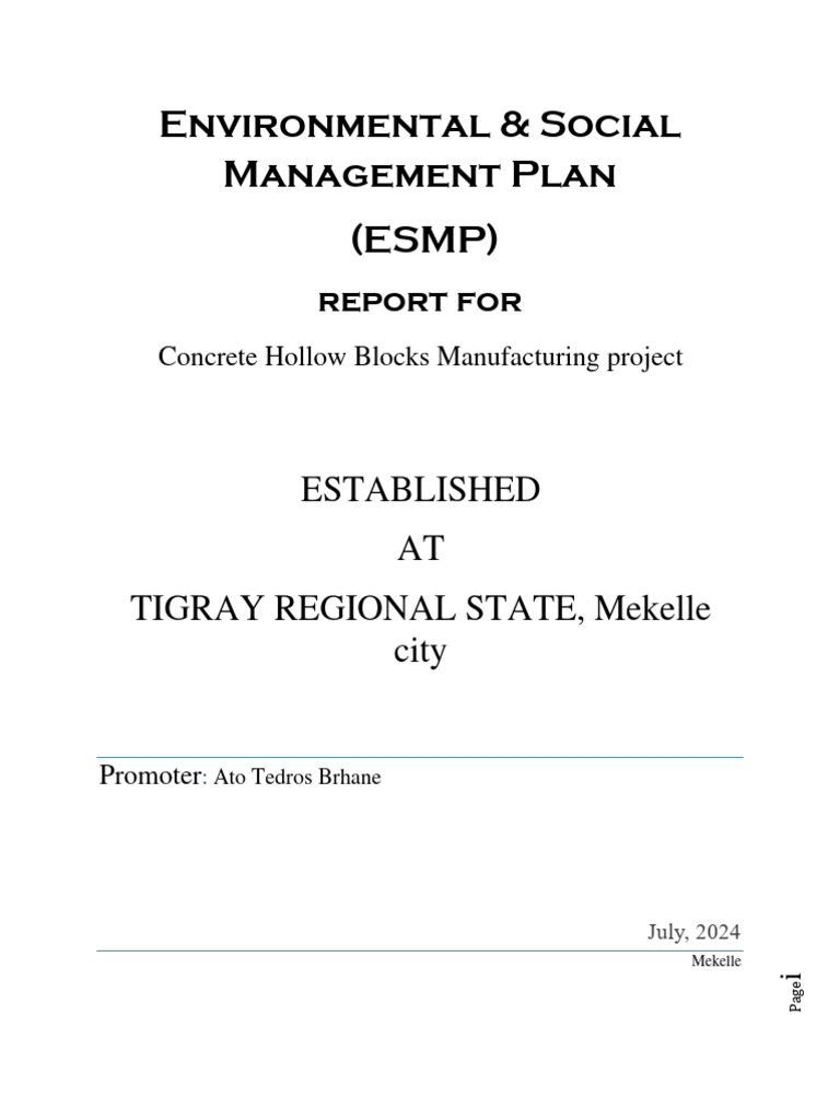 ESMP for Concrete Hollow Blocks Project | PDF | Environmental Impact ...