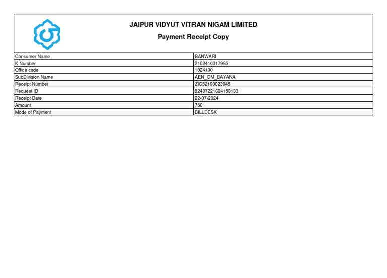 Payment receipt pdf