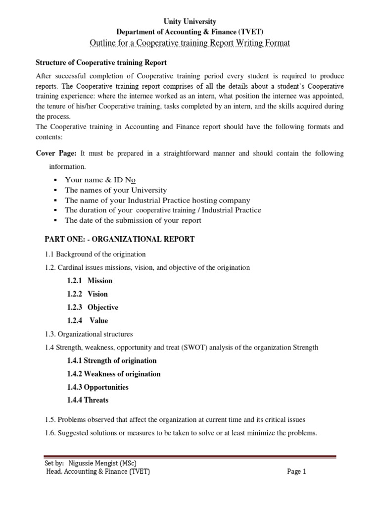 Cooperative Training Report Guidelines | PDF | Swot Analysis | Psychology