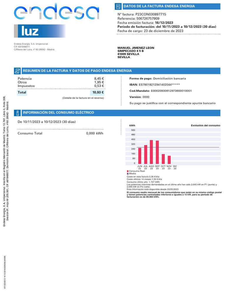 02 Endesa Luz 10 Nov Al 10 Dic | PDF | Economias