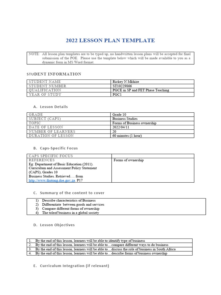 Lesson Plan Pdf Lesson Plan Learning