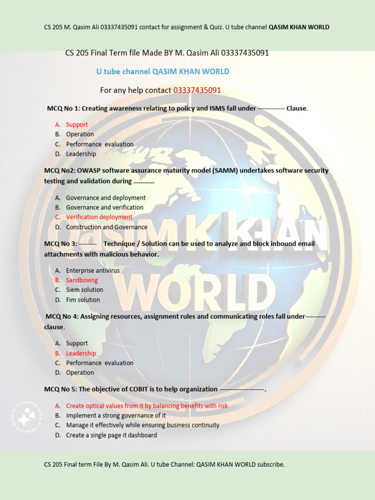 CS 205 Final Term Preparation Guide | PDF | Vulnerability (Computing ...