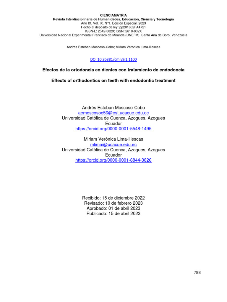 Efectos de Ortodoncia en Dientes Endodonciados | PDF | Ramas de ...