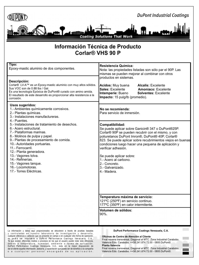 Información Técnica de Producto Corlar® VHS 90 P | PDF | Acero | Materiales