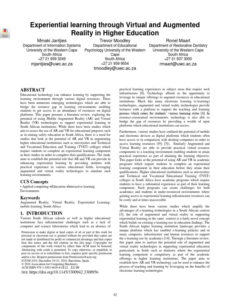 VIRTUAL REALITY AND AUGMENTED REALITY IN EDUCATION PDF intelligence overview