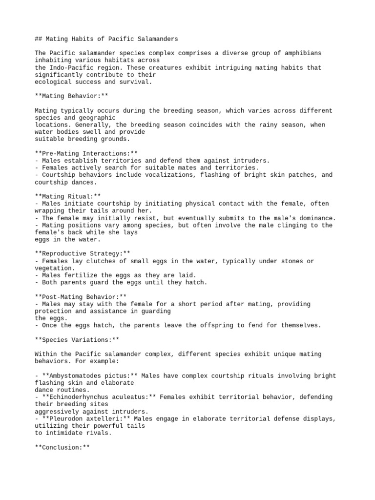 ## Mating Habits of Pacific Salaman | PDF | Amphibian | Egg