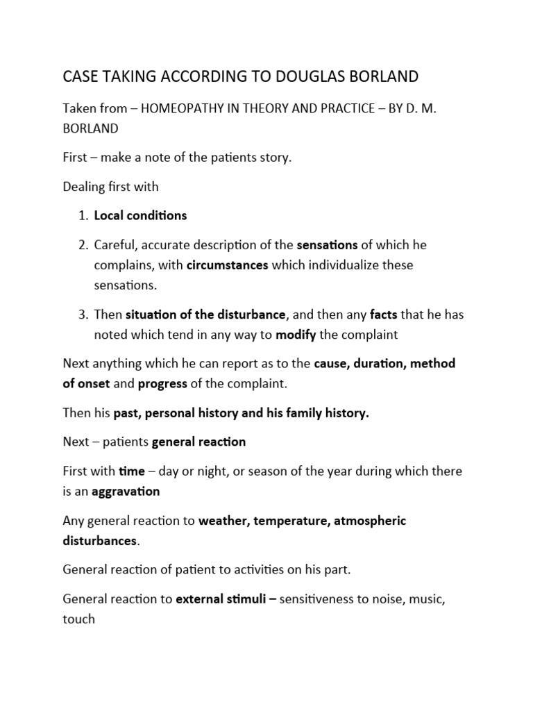 Homeopathy Case Taking Guide | PDF | Homeopathy | Senses