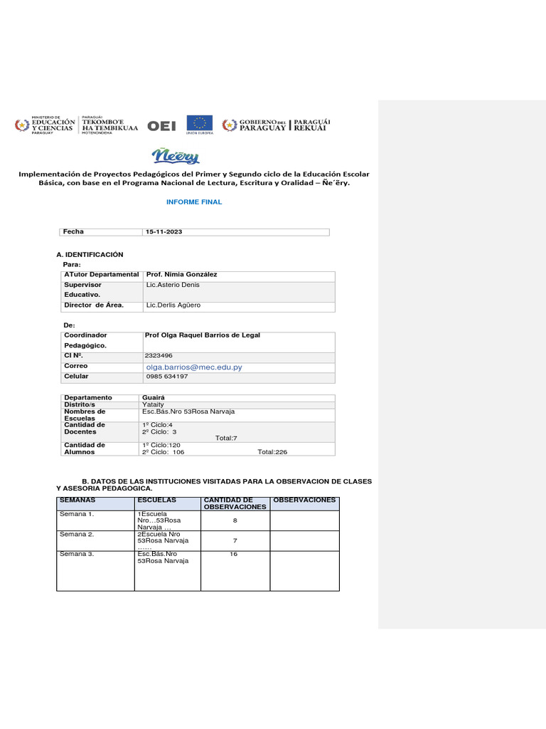 2 - INFORME FINAL CP - 009 Olga RaquelBarriosdeLegal - 1 | PDF ...