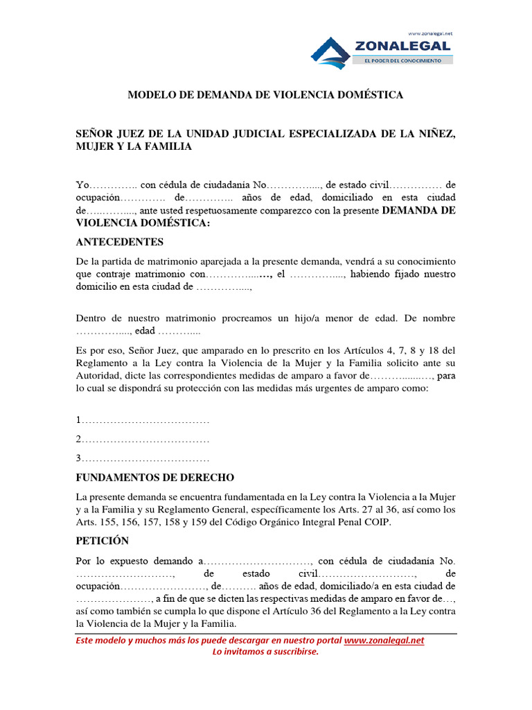 Modelo de Demanda de Violencia Doméstica | PDF | Gobierno | Justicia